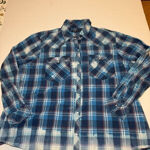Earl Jeans Blue Plaid pearl snap Western Shirt